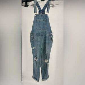 GAP Distressed Light Wash Denim Overalls with rips - Women's Size Small